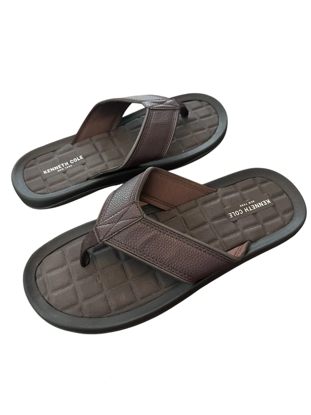 Kenneth Cole Men Quattro Sandal C Upper Easy Flip Flops Sandals Dark Brown NEW